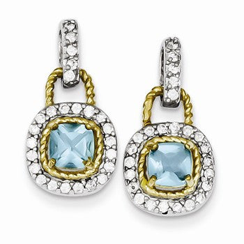 Sterling Silver Vermeil Blue CZ Earrings