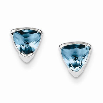 Sterling Silver Blue 6mm CZ Trillion Post Earrings