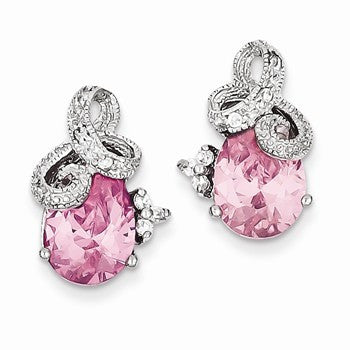 Sterling Silver Pink CZ Post Earrings