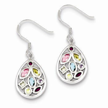 Sterling Silver Multi-colored CZ Dangle Wire Earrings