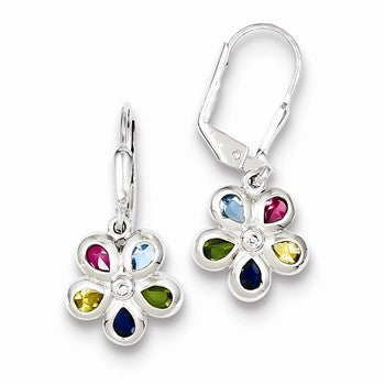 Sterling Silver Multi-colored CZ Floral Earrings