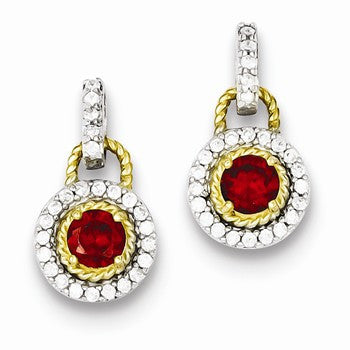 Sterling Silver Vermeil Dark Red CZ Earrings