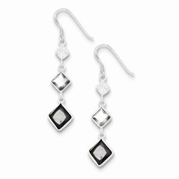 Sterling Silver Clear, Smokey Black CZ Dangle Earrings