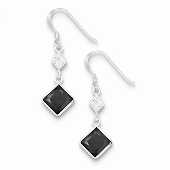 Sterling Silver Clear Black CZ Dangle Earrings