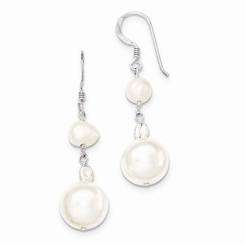 Sterling Silver Freshwater Cultured White Simulated Pearl Earrings