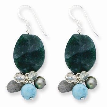 Sterling Silver Agate/Grn Moss Rock Quartz/Labradolite/Prehnite Earring, Jewelry Earrings