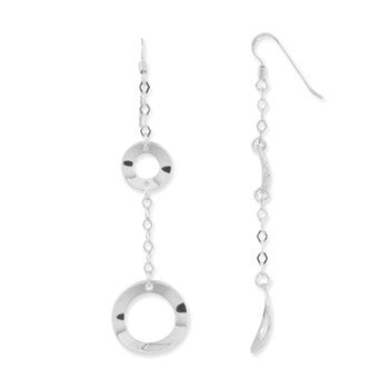 Sterling Silver Rhod-plated Polished Circle Dangle Earrings