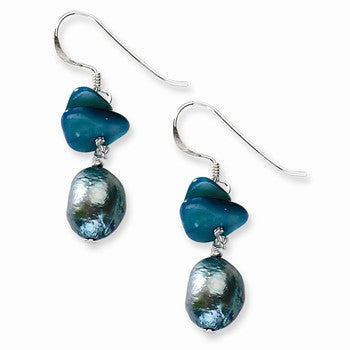 Sterling Silver Teal Mother of Pearl Freshwater Cultured Pearl Earrings