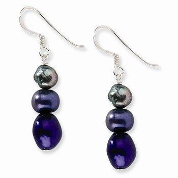Sterling Silver Peacock Dark Purple Freshwater Cultured Pearl Earrings