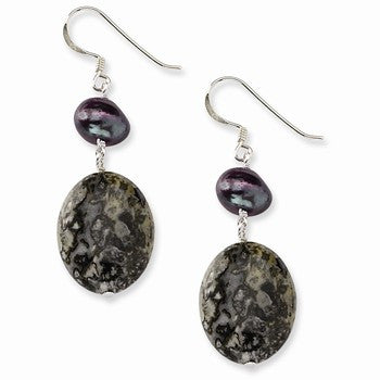 Sterling Silver Leopard Skin  Grey Freshwater CulturedPearl Earrings