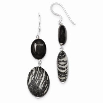 Sterling Silver Black Sardonyx Zebra  Earrings