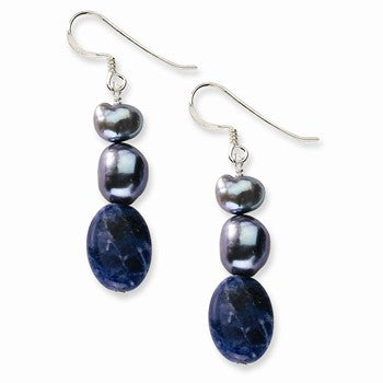 Sterling Silver Sodalite Grey Freshwater Cultured Pearl Earrings