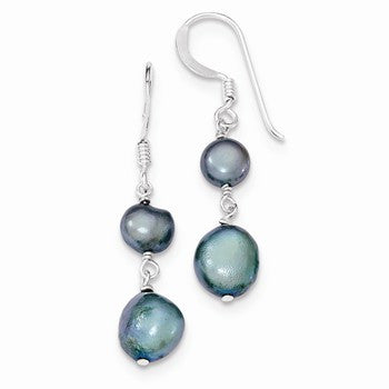 Sterling Silver Blue-Green Freshwater Cultured Pearl Earrings