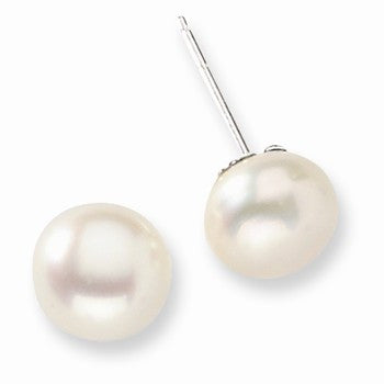 Sterling Silver 8-8.5mm White Freshwater CulturedPearl button Earrings