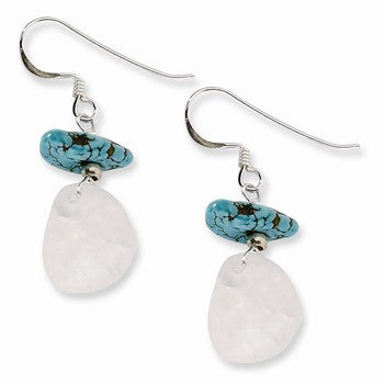 Sterling Silver Frosted Rock Turquoise Dangle Earrings