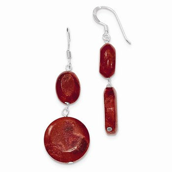 Sterling Silver Red Coral Dangle Earrings