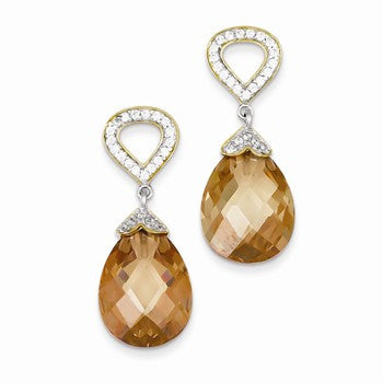 Sterling Silver Vermeil CZ Post Dangle Earrings