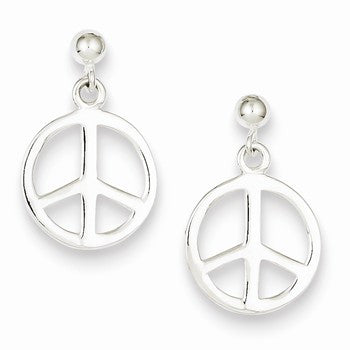 Sterling Silver Peace Sign Dangle Earrings