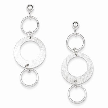 Sterling Silver Polished Textured Fancy Circle Dangle Post Earrings