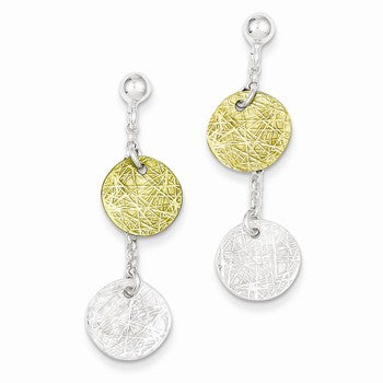 Sterling Silver Vermeil Polished Textured Dangle Earrings