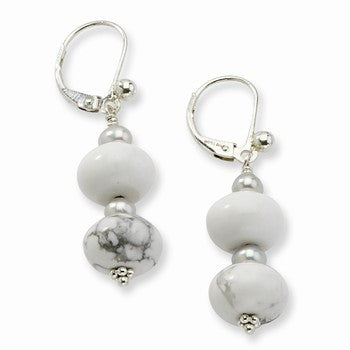 Sterling Silver 10x6.5mm Howlite/Freshwater CulturedSilver Pearl Earrings