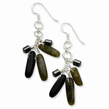 Sterling Silver Black Agate, Hematite Labradorite Dangle Earrings