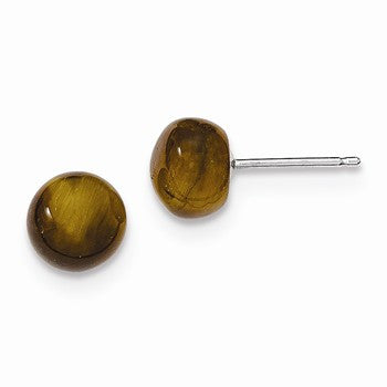 Sterling Silver 8-8.5mm Button Tiger Eye Post Earrings