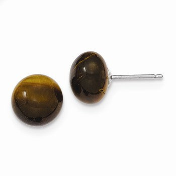 Sterling Silver Button Tiger Eye Post Earrings