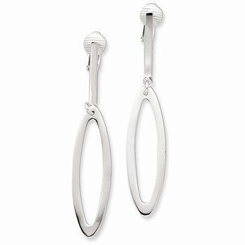 Sterling Silver Non-Pierced Oval Dangle Clip Earrings