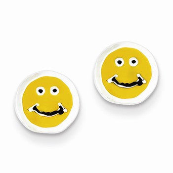 Sterling Silver Enameled Happy Face Post Earrings