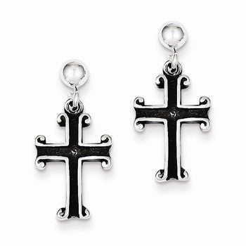 Sterling Silver Antiqued Cross Post Earrings