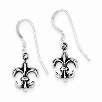 Sterling Silver Antiqued Fleur De Lis Earrings