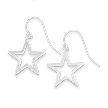 Sterling Silver Polished Star Dangle Earrings