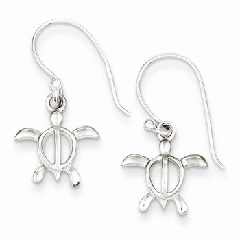 Sterling Silver Polished Turtle Dangle Earrings