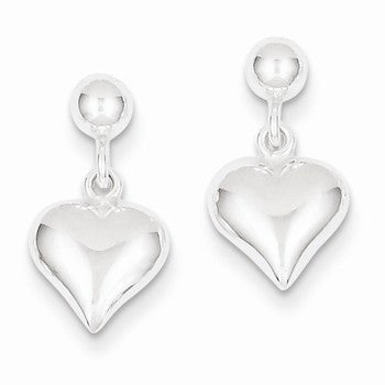 Sterling Silver RhodiumDangle Heart Earrings