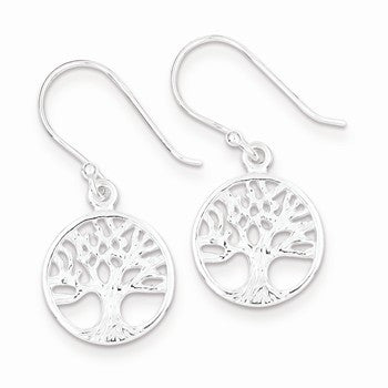 Sterling Silver Polished Filigree Tree Dangle Earrings