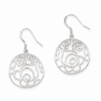 Sterling Silver Polished Round Fancy Dangle Earrings