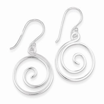 Sterling Silver Polished Swirl Design Dangle Earrings