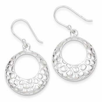 Sterling Silver Open Circle Hammered Dangle Earrings