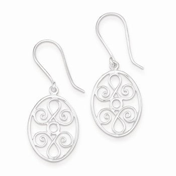 Sterling Silver Polished Oval Filigree Dangle Earrings