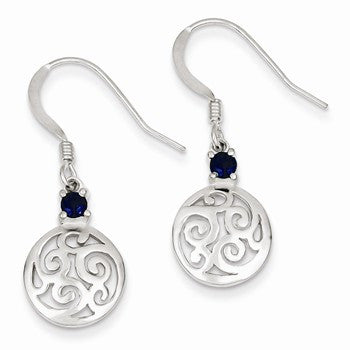 Sterling Silver Iolite Round Polished Filigree Dangle Earrings