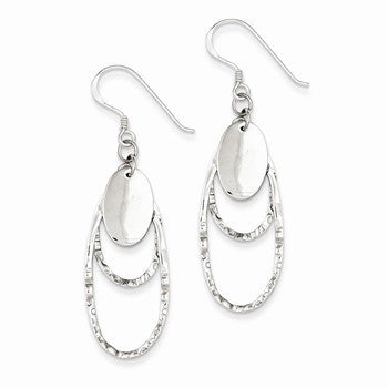 Sterling Silver Polished Textured Fancy Oval Dangle Earrings