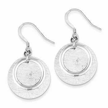 Sterling Silver Polished Textured Fancy Circle Dangle Earrings