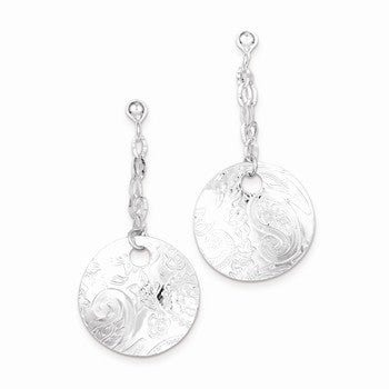 Sterling Silver Polished Textured Fancy Circle Dangle Post Earrings