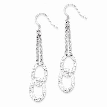 Sterling Silver Polished Textured Fancy Dangle Earrings