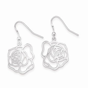 Sterling Silver Polished Flower Dangle Earrings