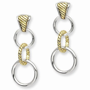 Sterling Silver Polished & Flash Gold-Plated Post Dangle Earrings