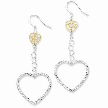 Sterling Silver Vermeil Polished Textured Heart Earrings