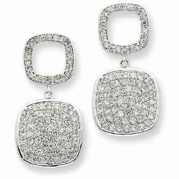 Sterling Silver Open CZ Square Hanging Full Square CZ Post Dangle Earring, Jewelry Earrings