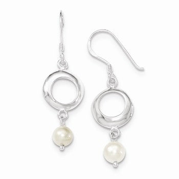 Sterling Silver Pearl Polished Fancy Dangle Earrings